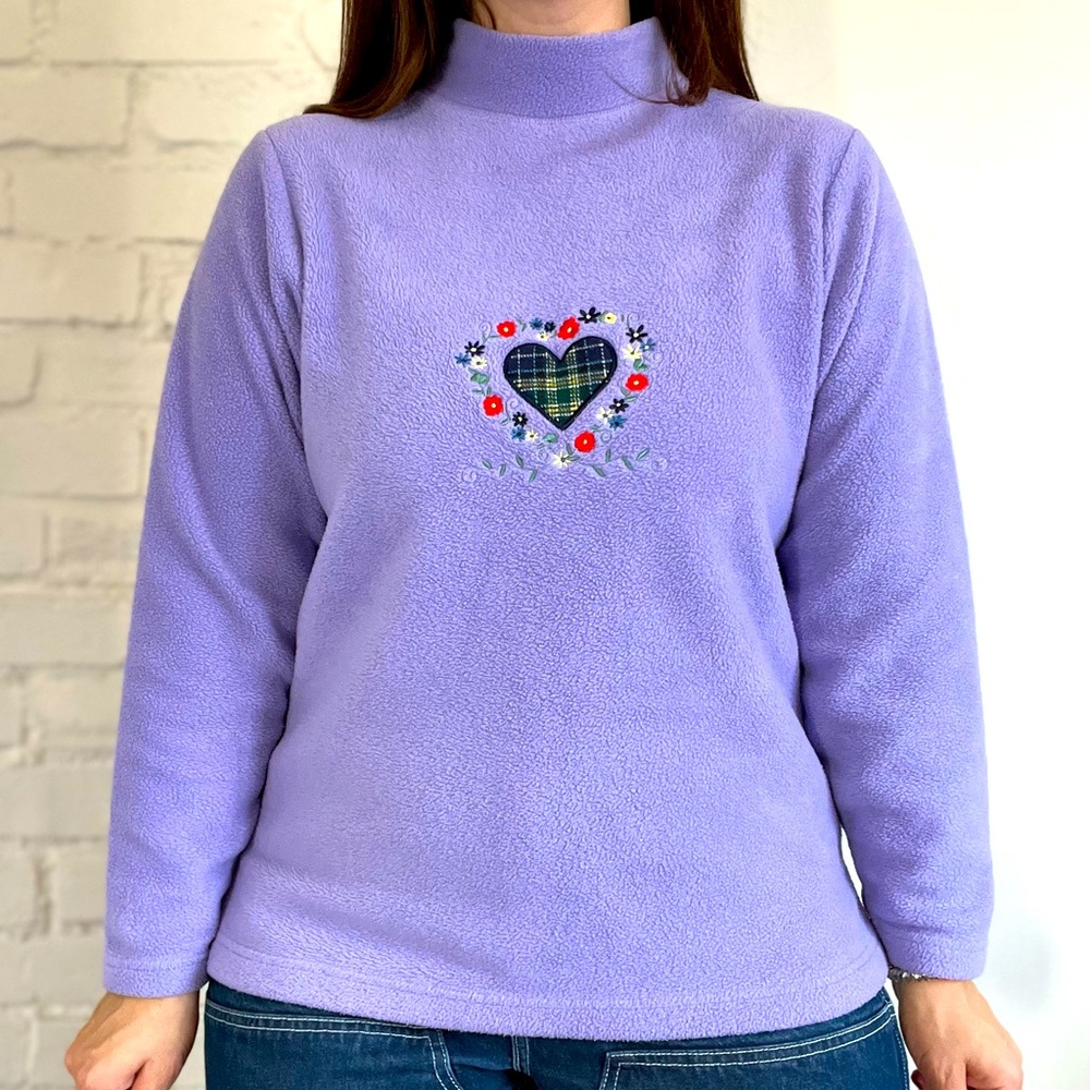 Women’s Cottagecore Fleece Pullover Sweater Floral Plaid Size Small